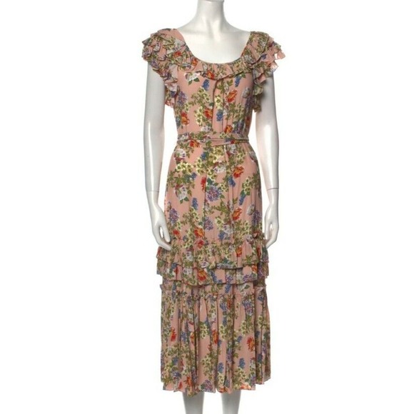MARISSA WEBB Elio Print Dress Dusty Rose English Bouquet Sz XS Ruffle Midi (U - Picture 1 of 6